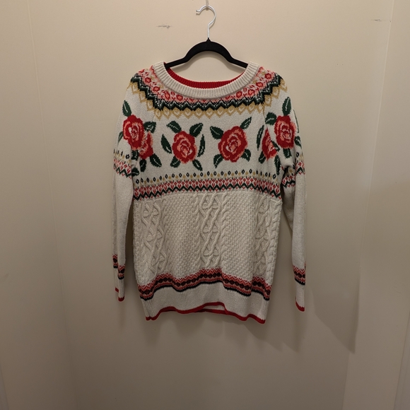 Mossino Supply Co. Rose Floral Nordic Inspired Cozy Knit Women's Sweater - Picture 1 of 7